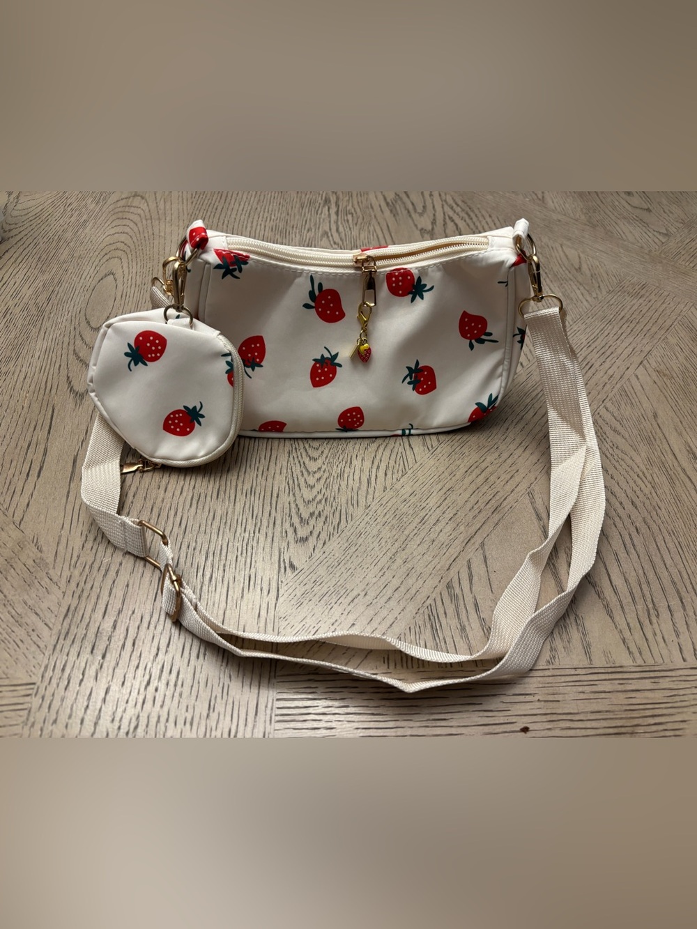 Strawberry Print Nylon Crossbody Shoulder Bag w/ Matching Coin Pouch NWOT